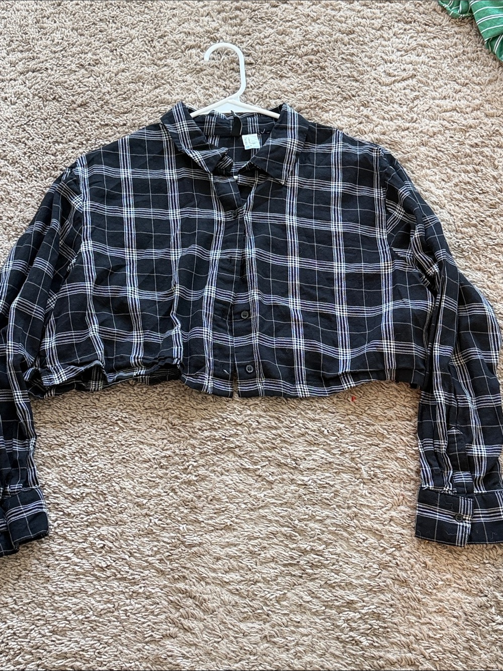 H&M Black and White Cropped Plaid Button-Down Shirt